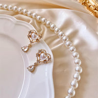 Thumbnail for Trendy Dangling Rhinestone CZ Inlaid Pearl Heart Earrings - ArtGalleryZen