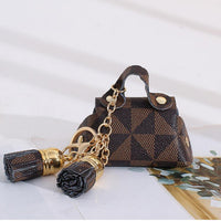 Thumbnail for Trendy Flower Plaid Tassel Leather Coin Purse Mini Keychain Bag - ArtGalleryZen
