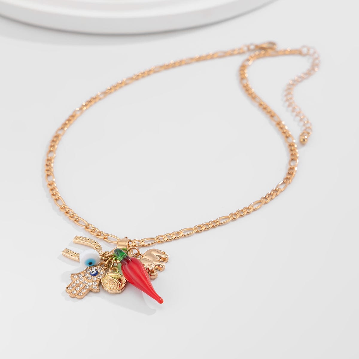 Trendy Glass Chili Evil Eye Lucky Horseshoe Pendant Necklace - ArtGalleryZen