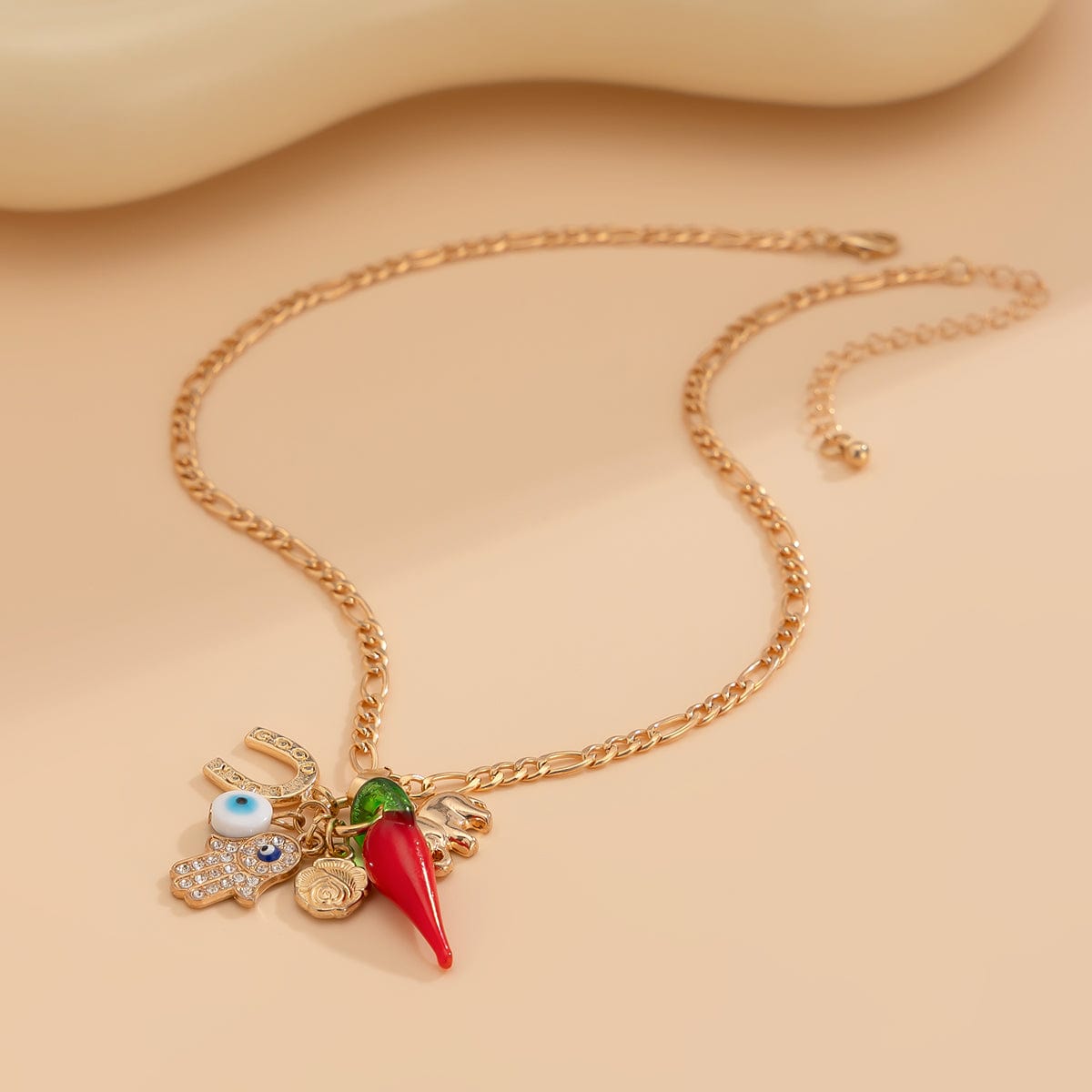 Trendy Glass Chili Evil Eye Lucky Horseshoe Pendant Necklace - ArtGalleryZen