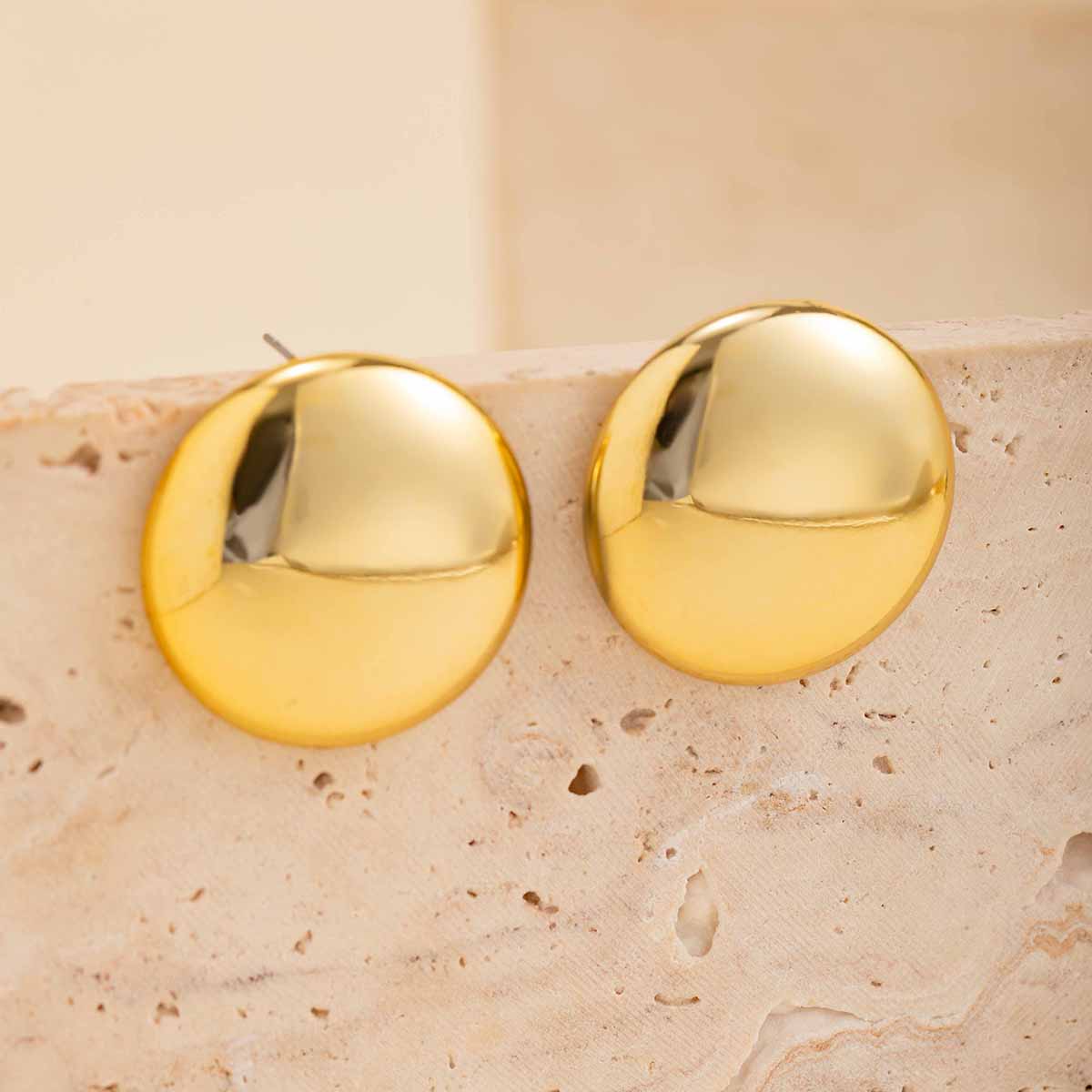 Trendy Gold Plated Glossy Large Round Earrings - ArtGalleryZen