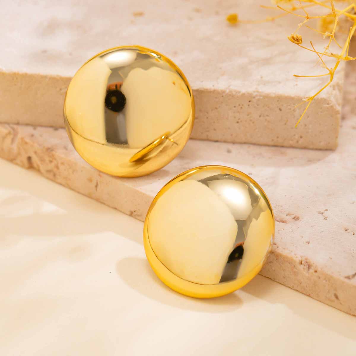 Trendy Gold Plated Glossy Large Round Earrings - ArtGalleryZen