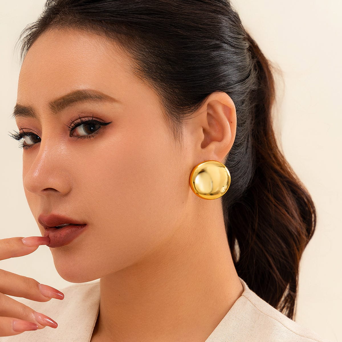 Trendy Gold Plated Glossy Large Round Earrings - ArtGalleryZen