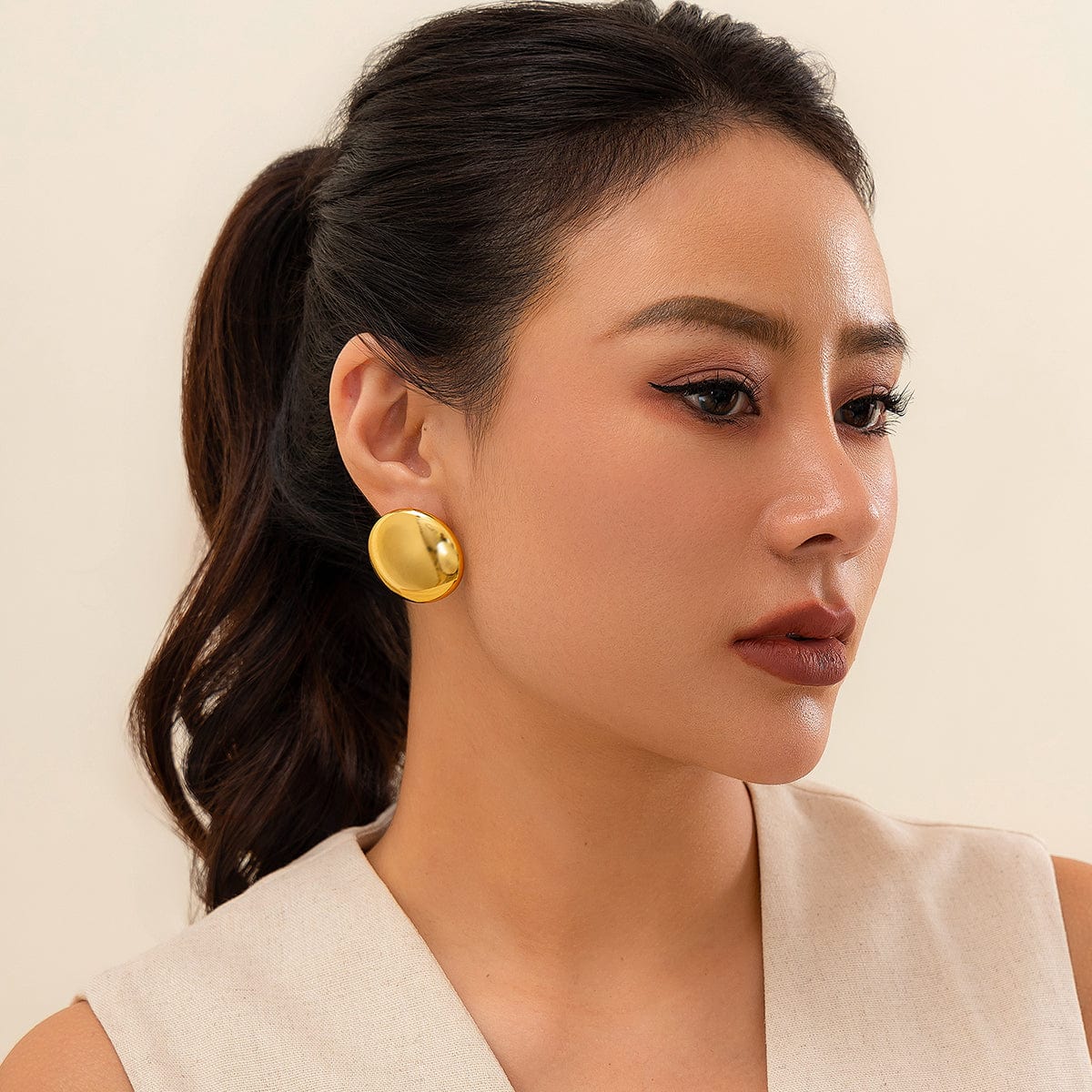 Trendy Gold Plated Glossy Large Round Earrings - ArtGalleryZen