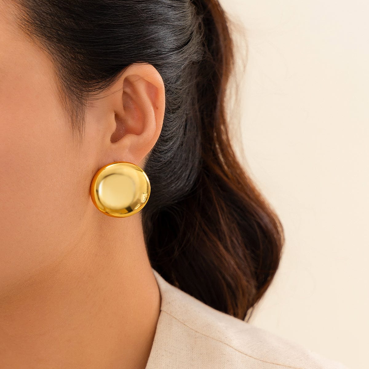 Trendy Gold Plated Glossy Large Round Earrings - ArtGalleryZen