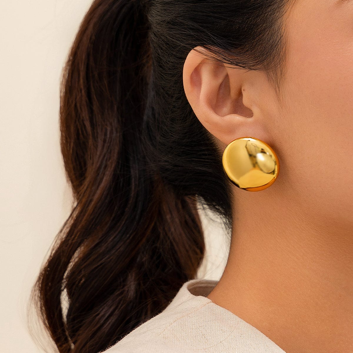 Trendy Gold Plated Glossy Large Round Earrings - ArtGalleryZen