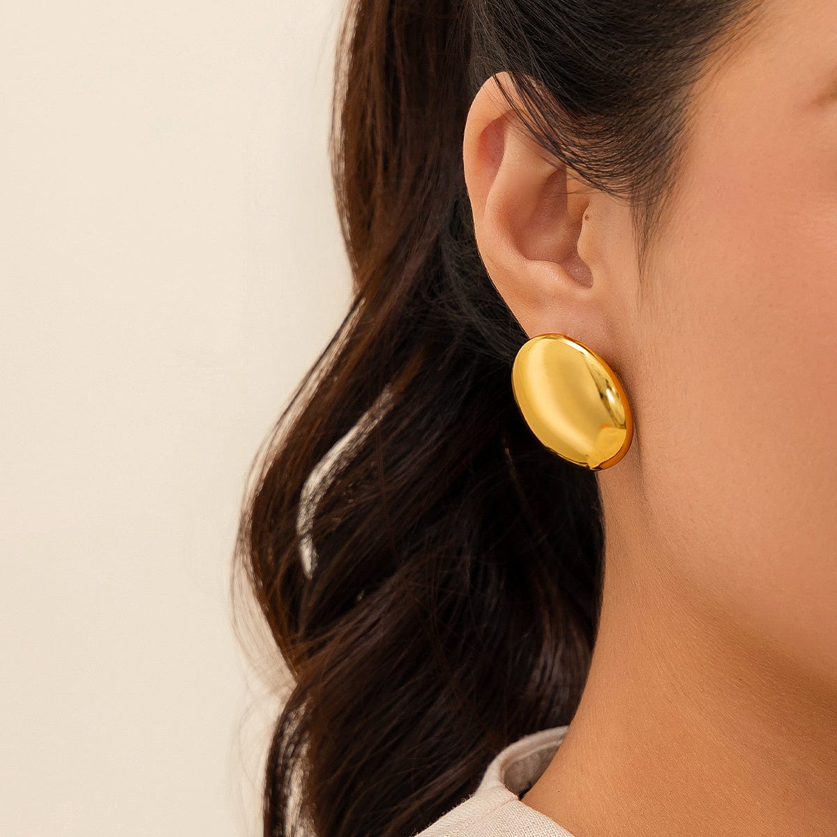 Trendy Gold Plated Glossy Large Round Earrings - ArtGalleryZen