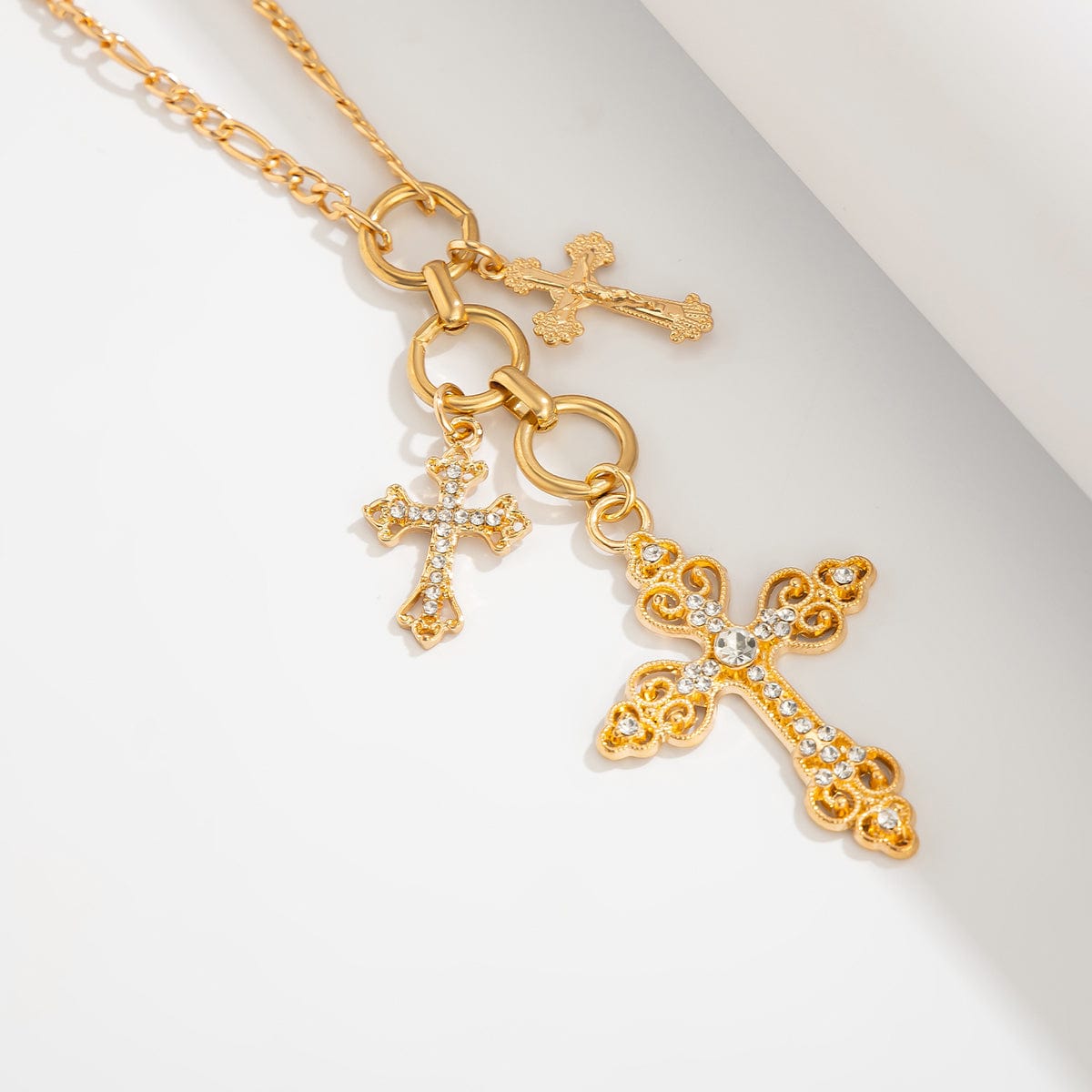 Trendy Gold Plated Rhinestone Inlaid Cross Tassel Necklace - ArtGalleryZen