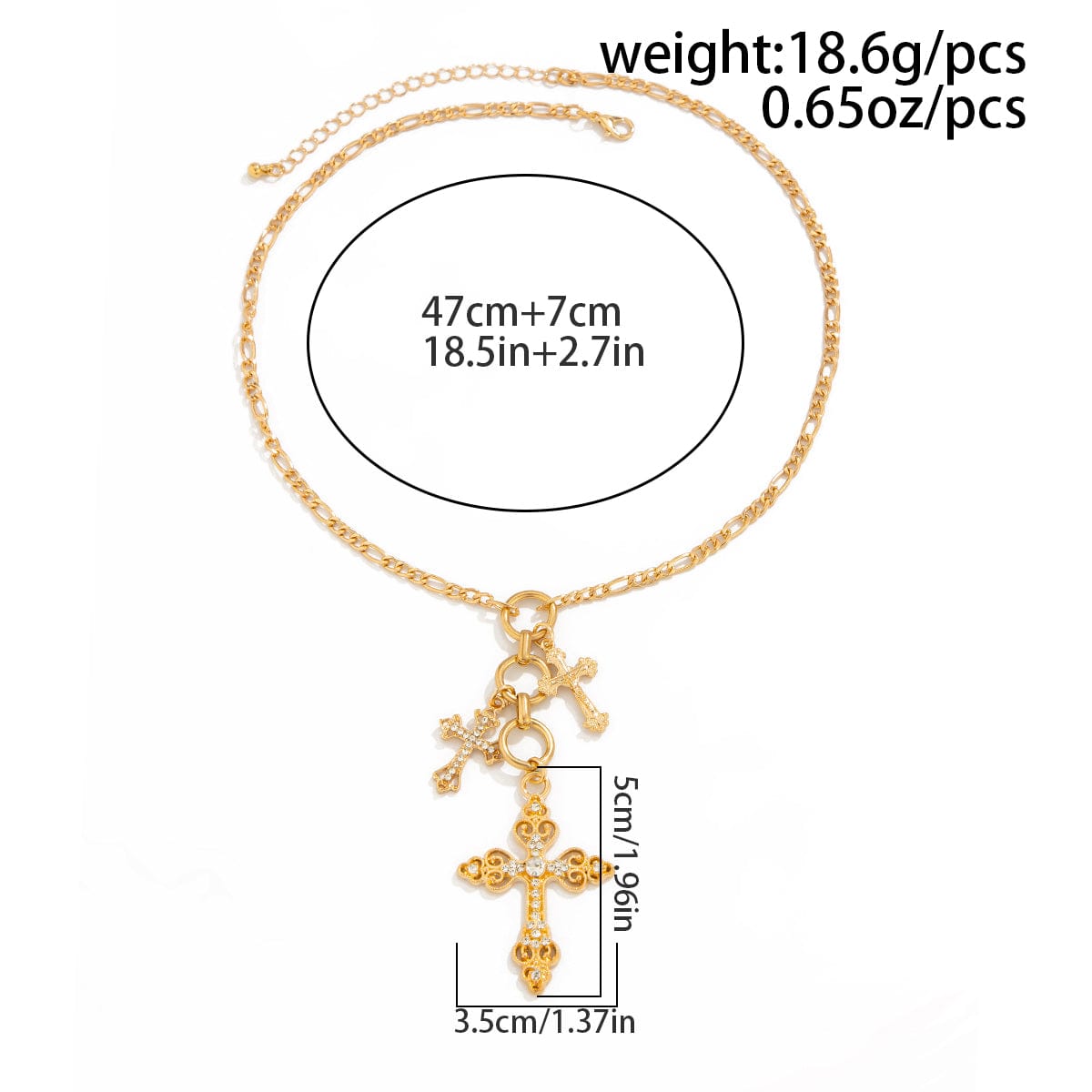 Trendy Gold Plated Rhinestone Inlaid Cross Tassel Necklace - ArtGalleryZen