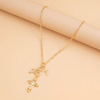 Thumbnail for Trendy Gold Plated Rhinestone Inlaid Cross Tassel Necklace - ArtGalleryZen