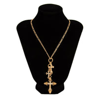 Thumbnail for Trendy Gold Plated Rhinestone Inlaid Cross Tassel Necklace - ArtGalleryZen