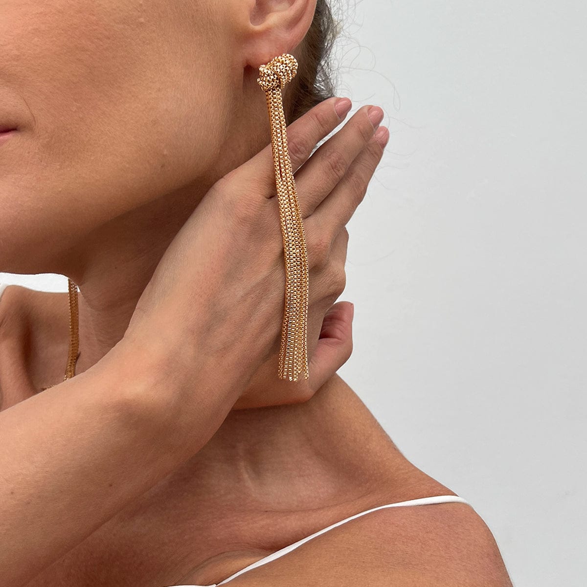 Trendy Gold Silver Plated Chain Tassel Stud Earrings - ArtGalleryZen