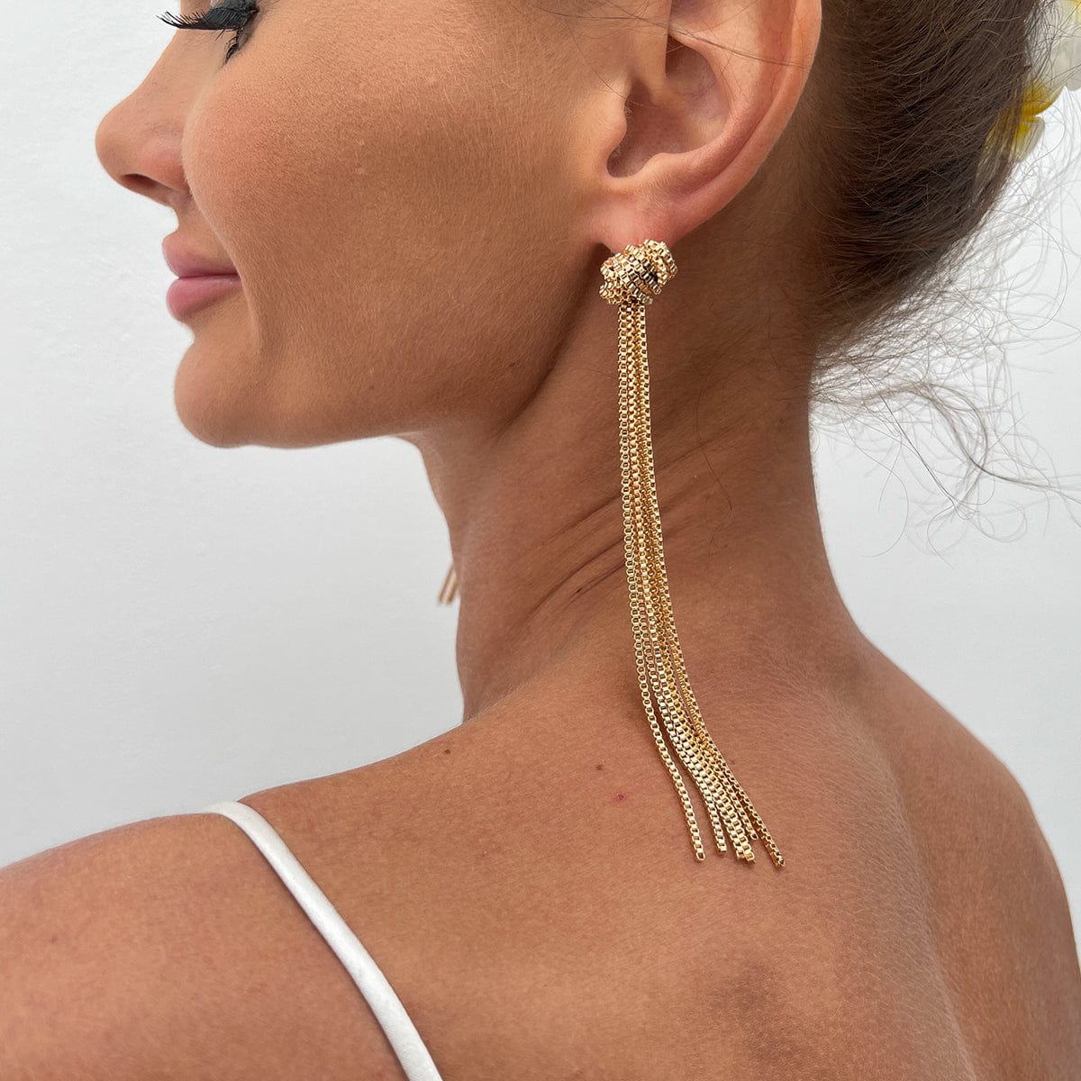 Trendy Gold Silver Plated Chain Tassel Stud Earrings - ArtGalleryZen