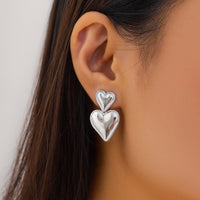 Thumbnail for Trendy Gold Silver Plated Double Heart Dangle Earrings - ArtGalleryZen