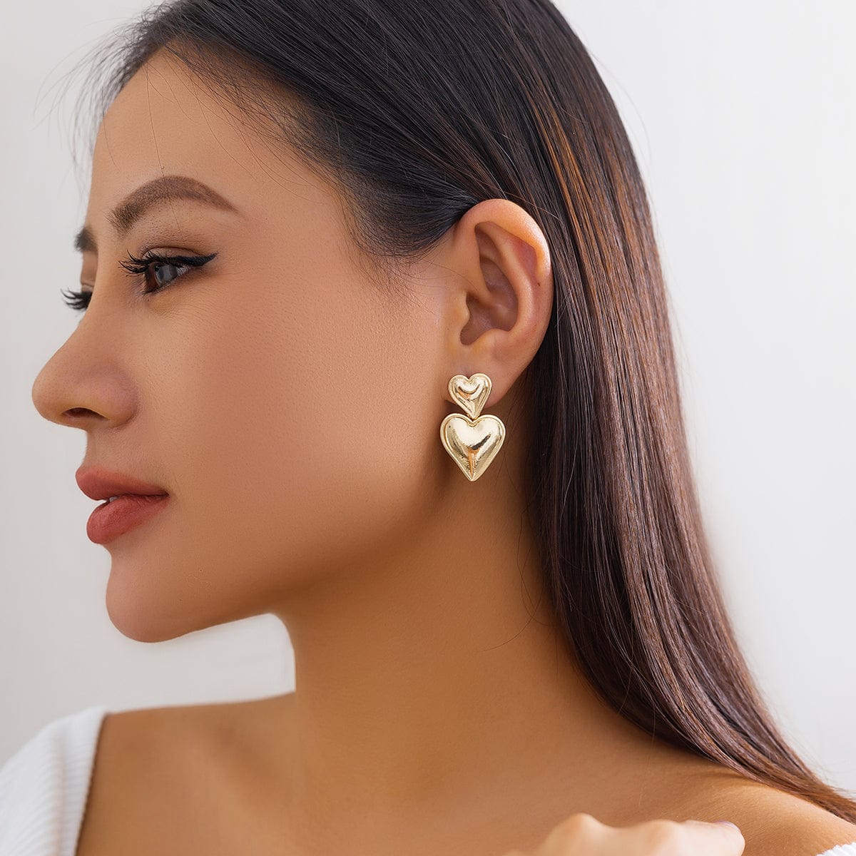 Trendy Gold Silver Plated Double Heart Dangle Earrings - ArtGalleryZen