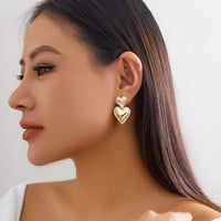 Thumbnail for Trendy Gold Silver Plated Double Heart Dangle Earrings - ArtGalleryZen