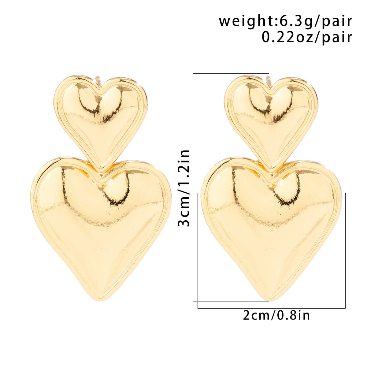 Trendy Gold Silver Plated Double Heart Dangle Earrings - ArtGalleryZen
