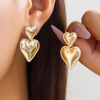 Thumbnail for Trendy Gold Silver Plated Double Heart Dangle Earrings - ArtGalleryZen