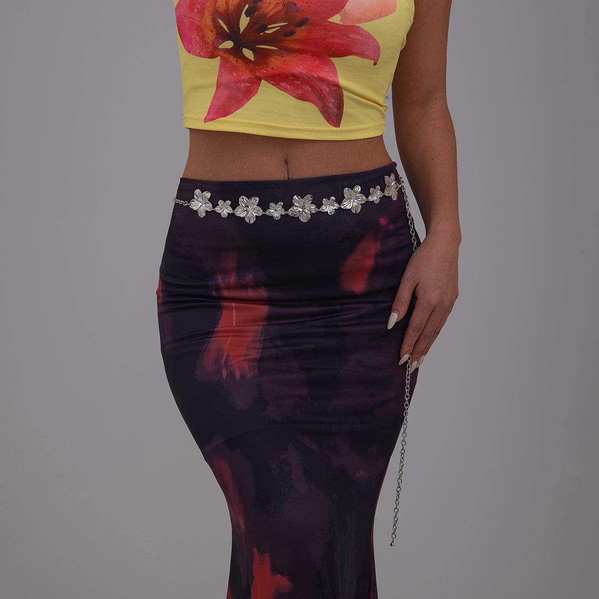 Trendy Gold Silver Plated Flower Waist Chain