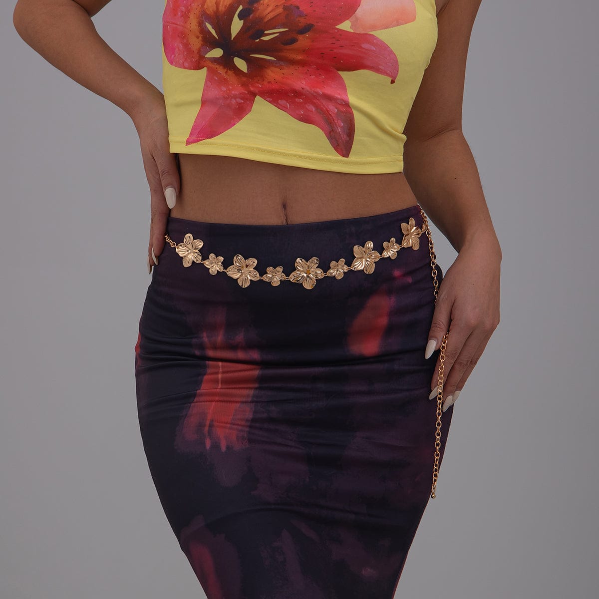Trendy Gold Silver Plated Flower Waist Chain