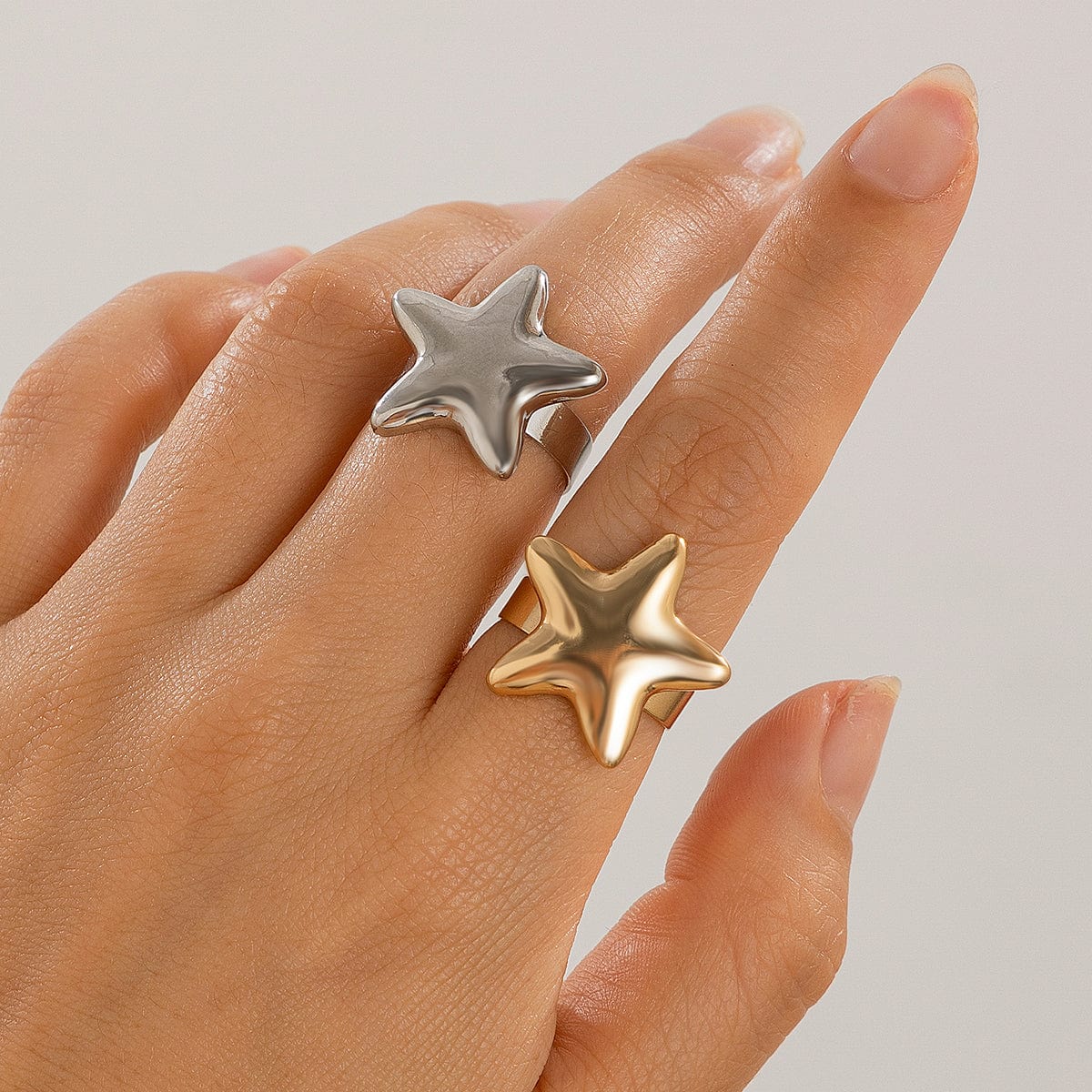 Trendy Gold Silver Plated Glossy Star Ring