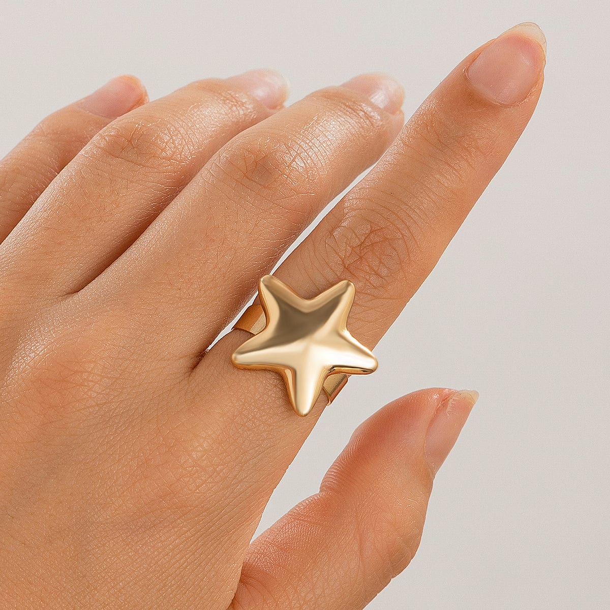 Trendy Gold Silver Plated Glossy Star Ring