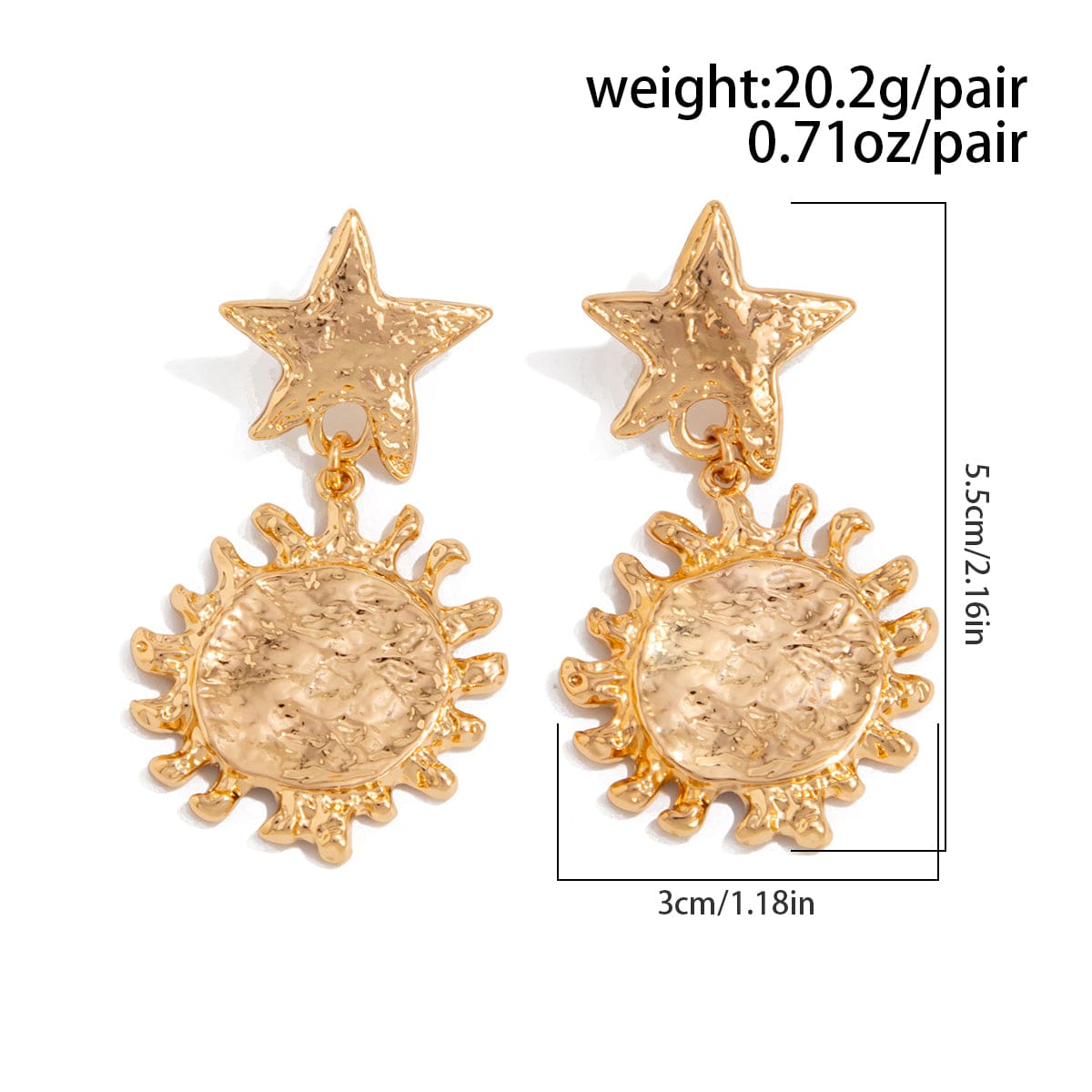 Trendy Gold Silver Plated Sun Dangle Star Earrings - ArtGalleryZen