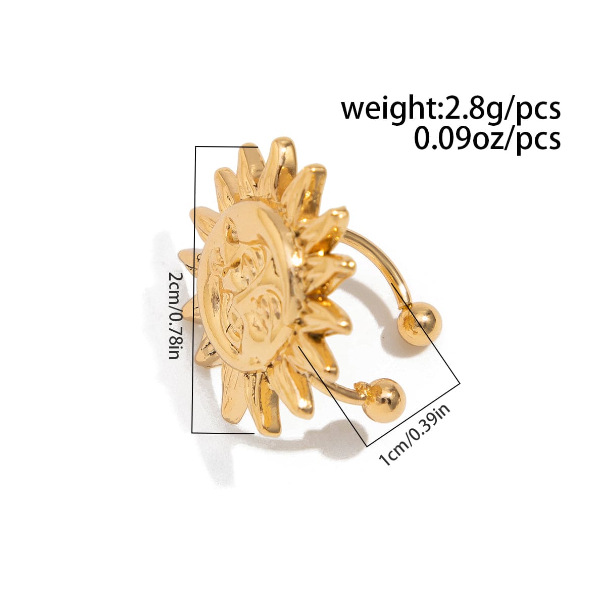 Trendy Gold Silver Plated Sun Ear Cuff Earring - ArtGalleryZen