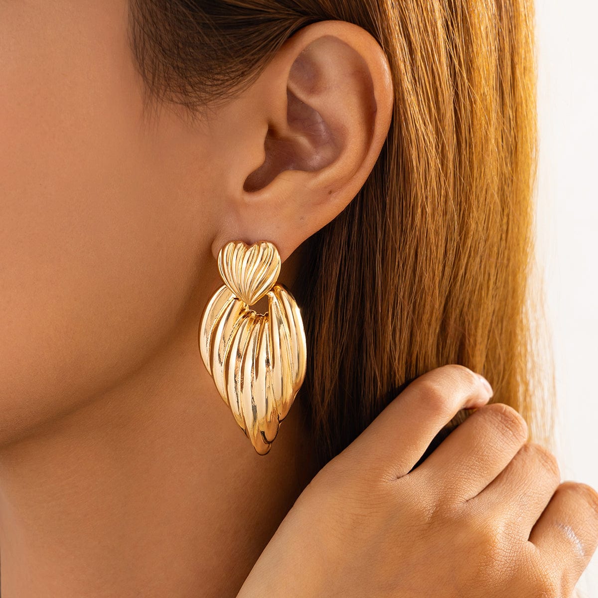 Trendy Gold Silver Plated Textured Heart Dangle Earrings