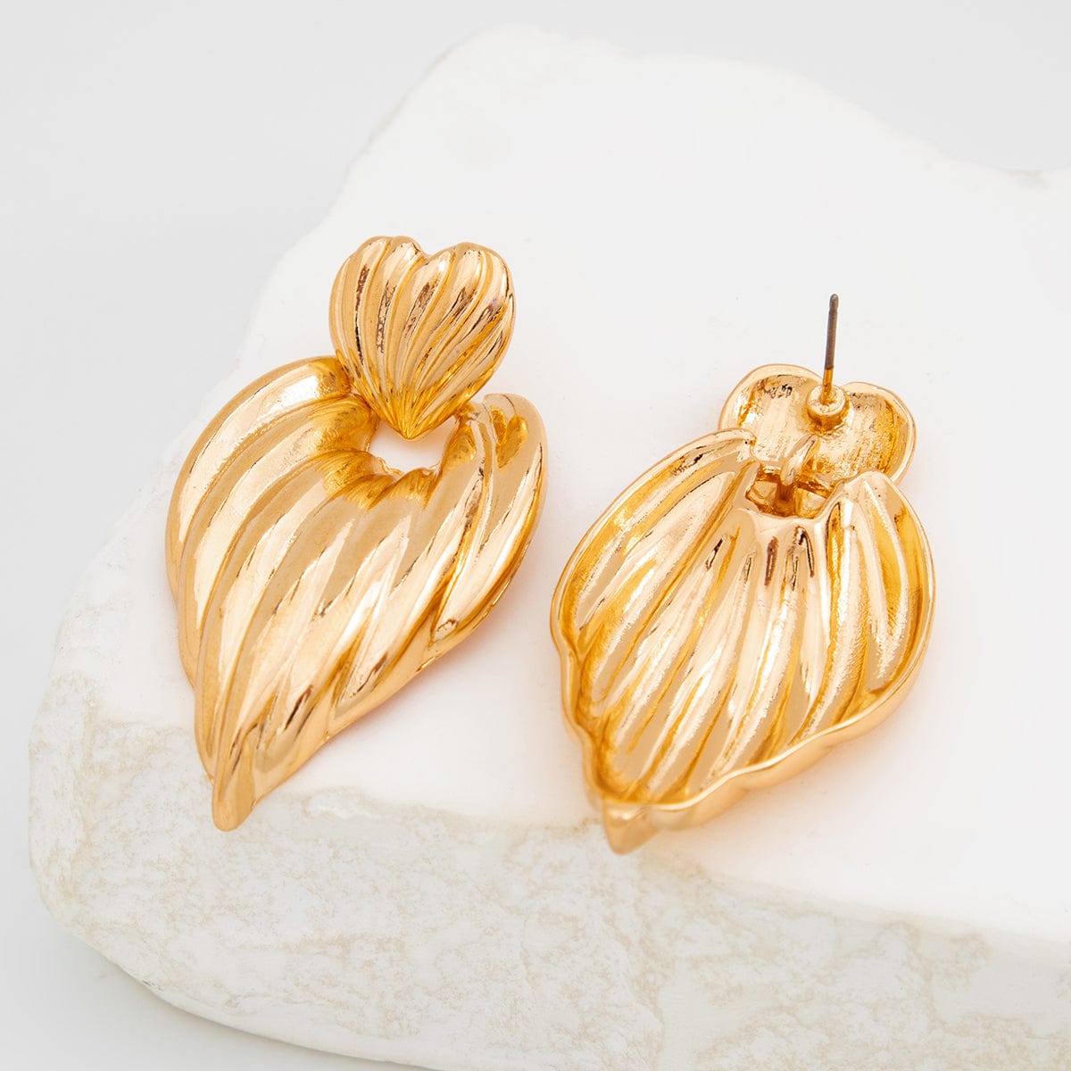 Trendy Gold Silver Plated Textured Heart Dangle Earrings