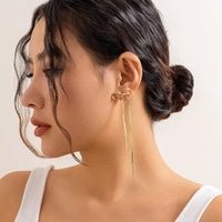 Thumbnail for Trendy Gold Silver Tone Bowknot Tassel Chain Earrings