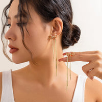 Thumbnail for Trendy Gold Silver Tone Bowknot Tassel Chain Earrings