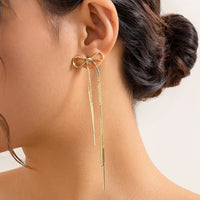 Thumbnail for Trendy Gold Silver Tone Bowknot Tassel Chain Earrings