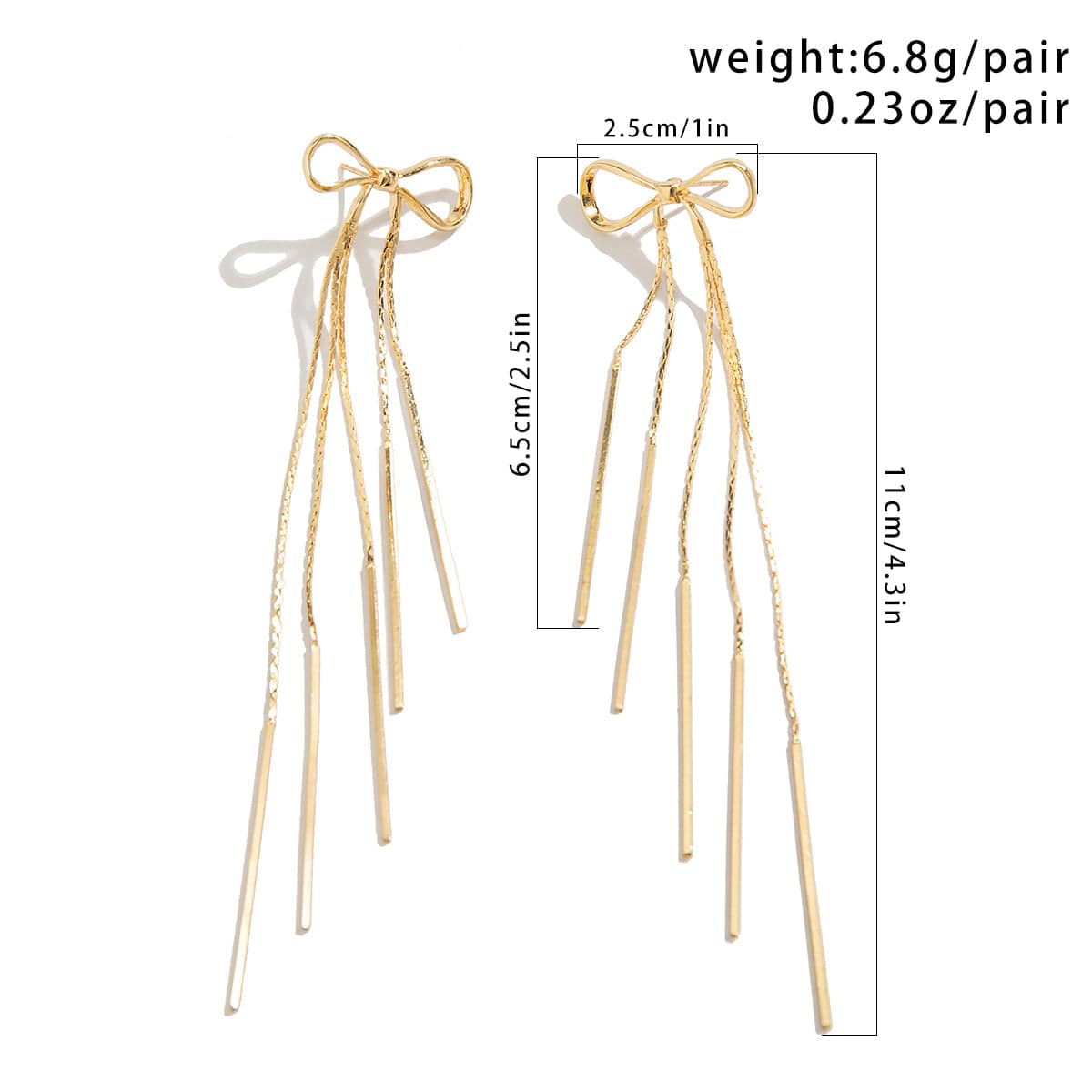 Trendy Gold Silver Tone Bowknot Tassel Chain Earrings