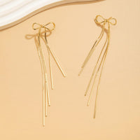 Thumbnail for Trendy Gold Silver Tone Bowknot Tassel Chain Earrings