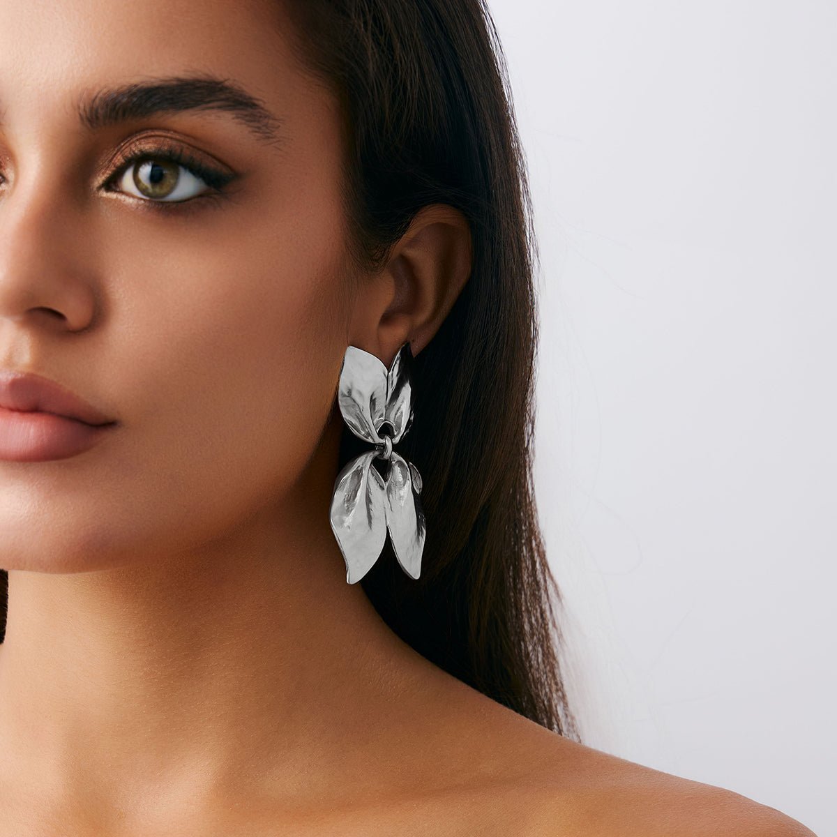 Trendy Gold Silver Tone Duo Leaf Dangle Stud Earrings - ArtGalleryZen