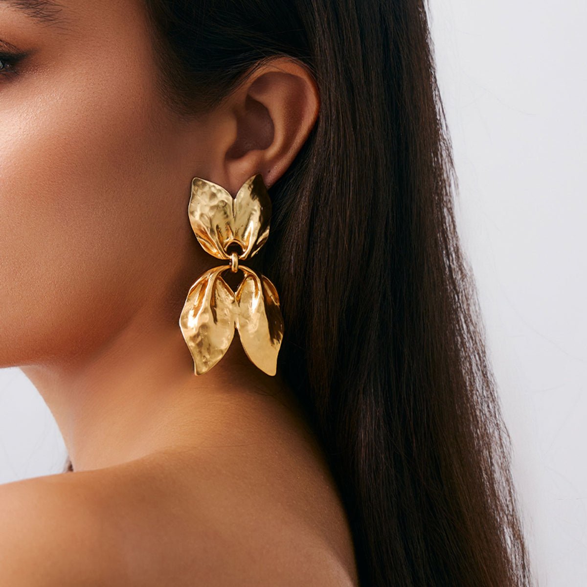 Trendy Gold Silver Tone Duo Leaf Dangle Stud Earrings - ArtGalleryZen