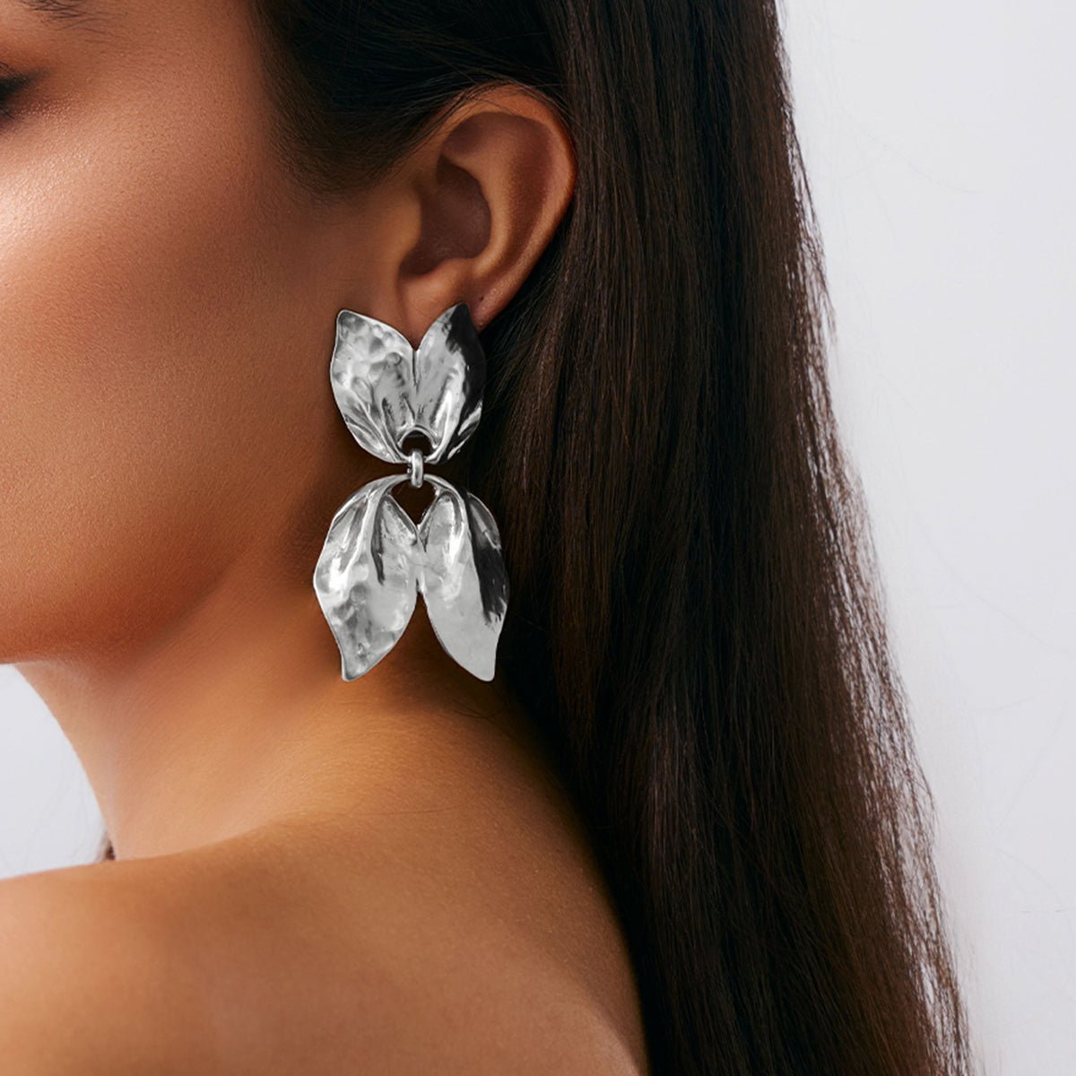 Trendy Gold Silver Tone Duo Leaf Dangle Stud Earrings - ArtGalleryZen