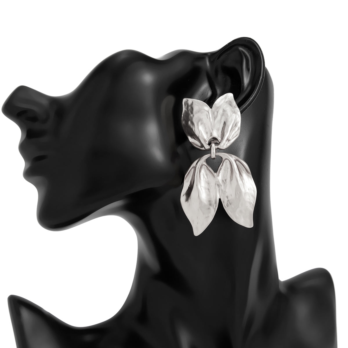 Trendy Gold Silver Tone Duo Leaf Dangle Stud Earrings - ArtGalleryZen