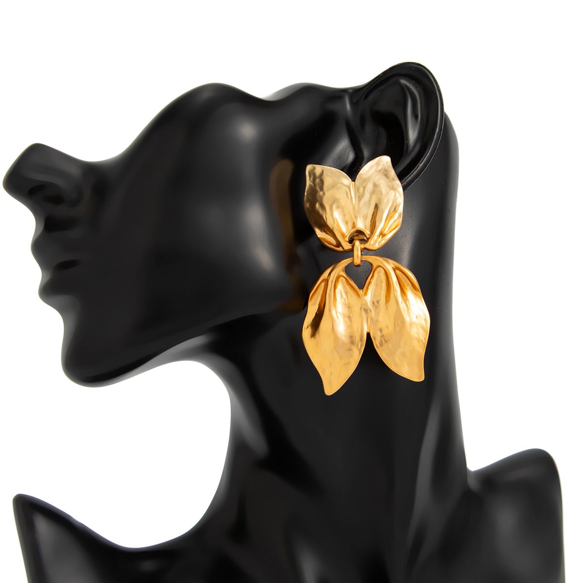 Trendy Gold Silver Tone Duo Leaf Dangle Stud Earrings - ArtGalleryZen