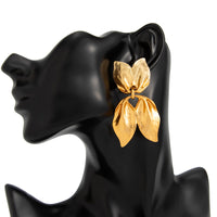 Thumbnail for Trendy Gold Silver Tone Duo Leaf Dangle Stud Earrings - ArtGalleryZen