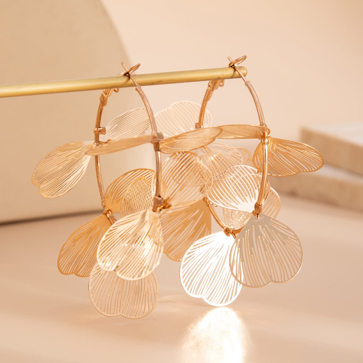 Trendy Gold Silver Tone Ginkgo Leaf Charm Hoop Earrings - ArtGalleryZen