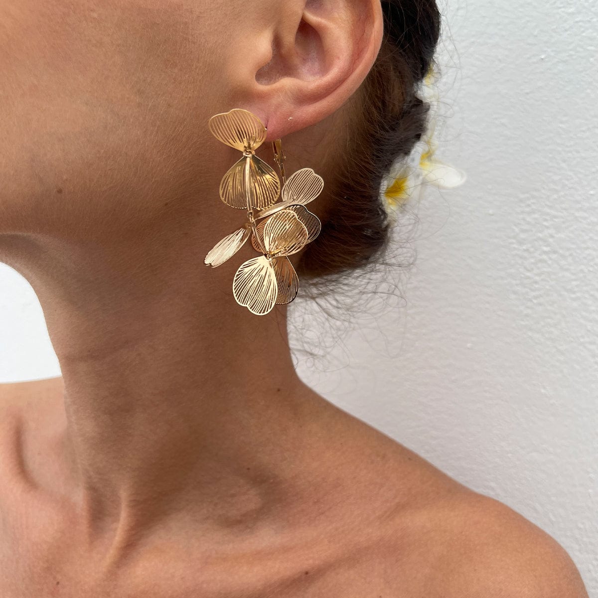 Trendy Gold Silver Tone Ginkgo Leaf Charm Hoop Earrings - ArtGalleryZen
