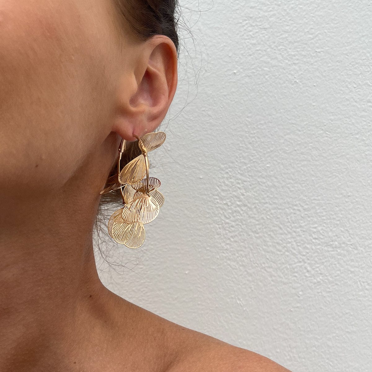 Trendy Gold Silver Tone Ginkgo Leaf Charm Hoop Earrings - ArtGalleryZen