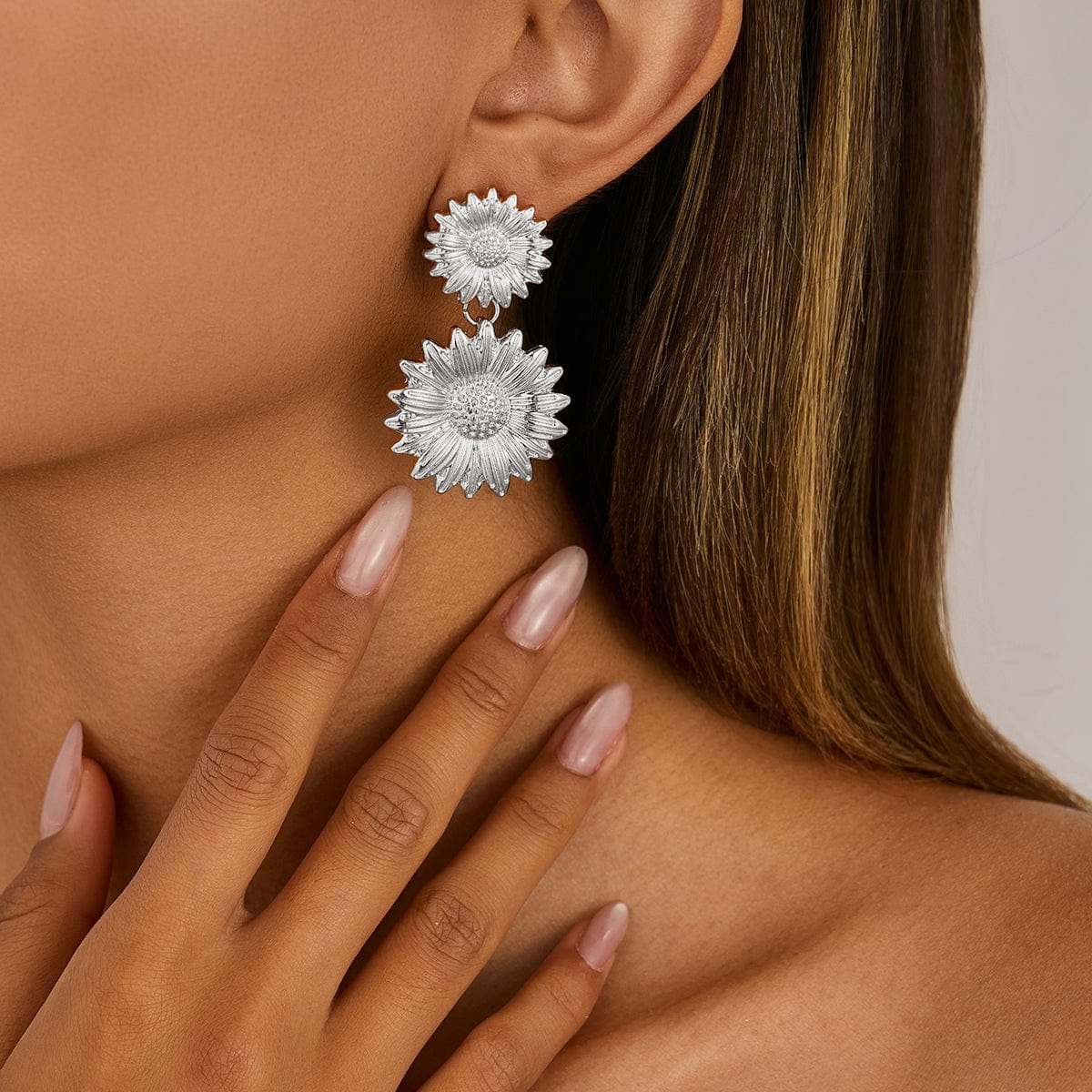 Trendy Gold Silver Tone Sunflower Dangle Earrings - ArtGalleryZen