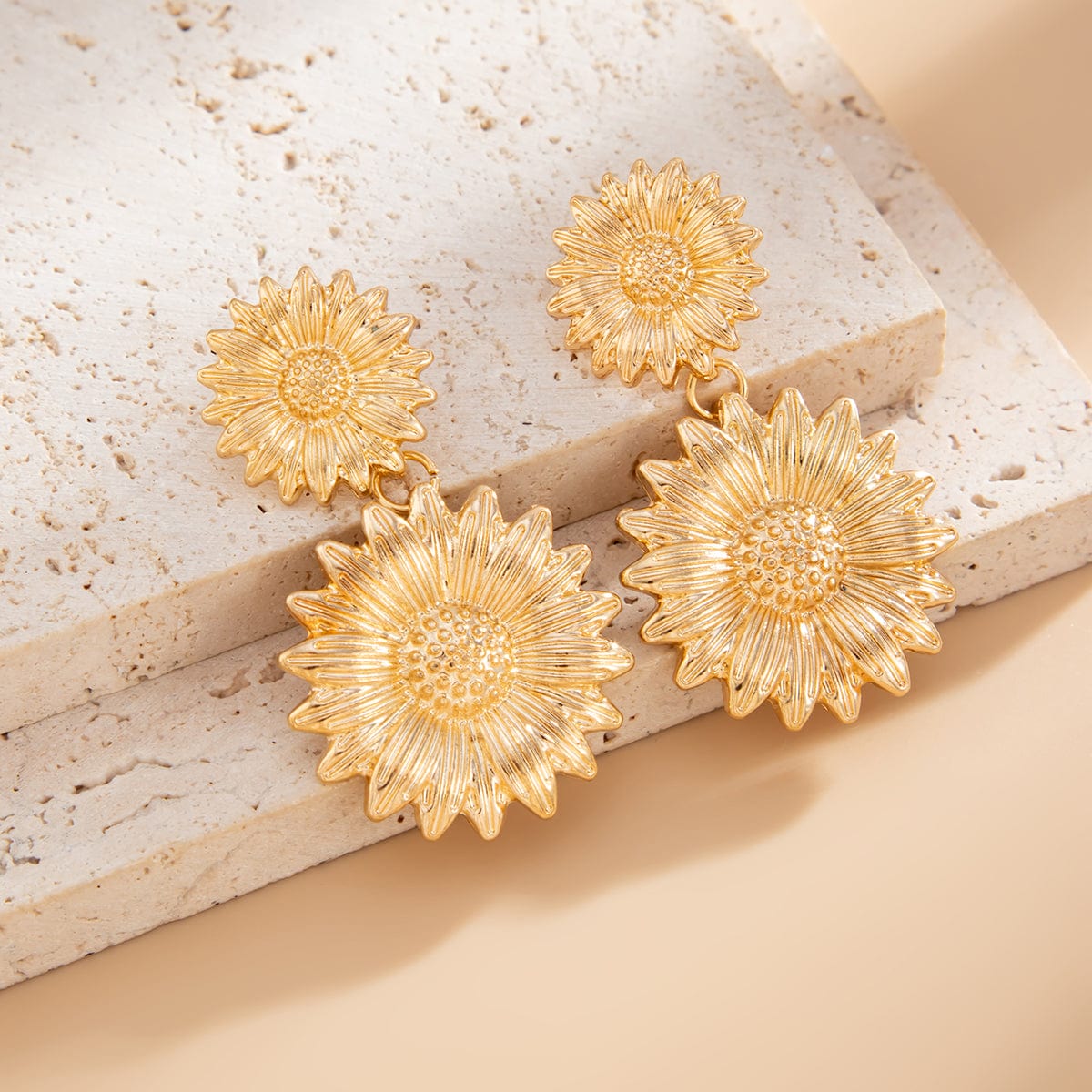 Trendy Gold Silver Tone Sunflower Dangle Earrings - ArtGalleryZen