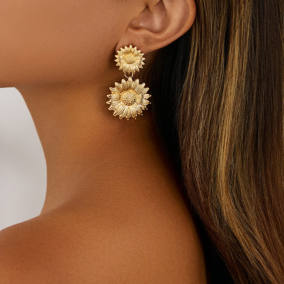 Trendy Gold Silver Tone Sunflower Dangle Earrings - ArtGalleryZen