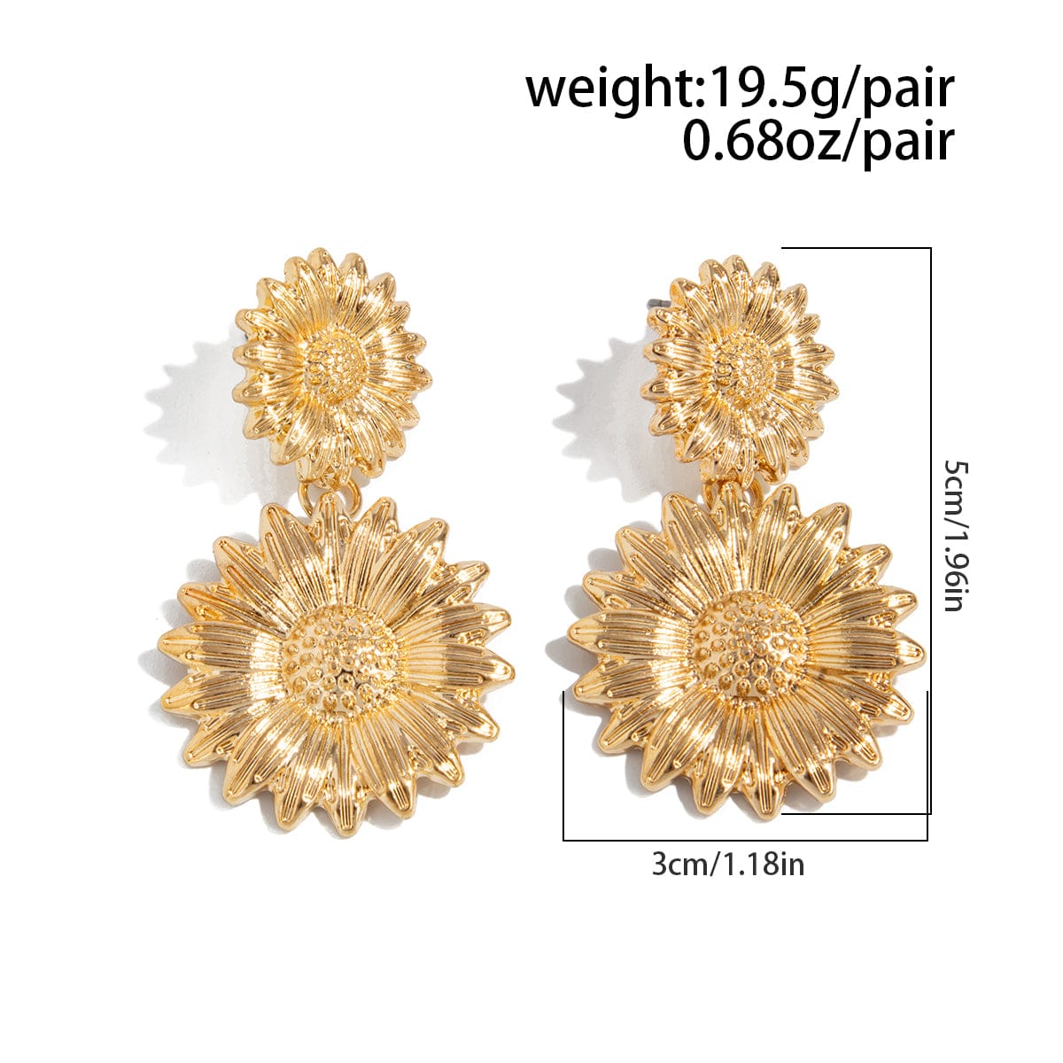 Trendy Gold Silver Tone Sunflower Dangle Earrings - ArtGalleryZen