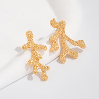 Thumbnail for Trendy Gold Silver Tone Textured Coral Earrings - ArtGalleryZen