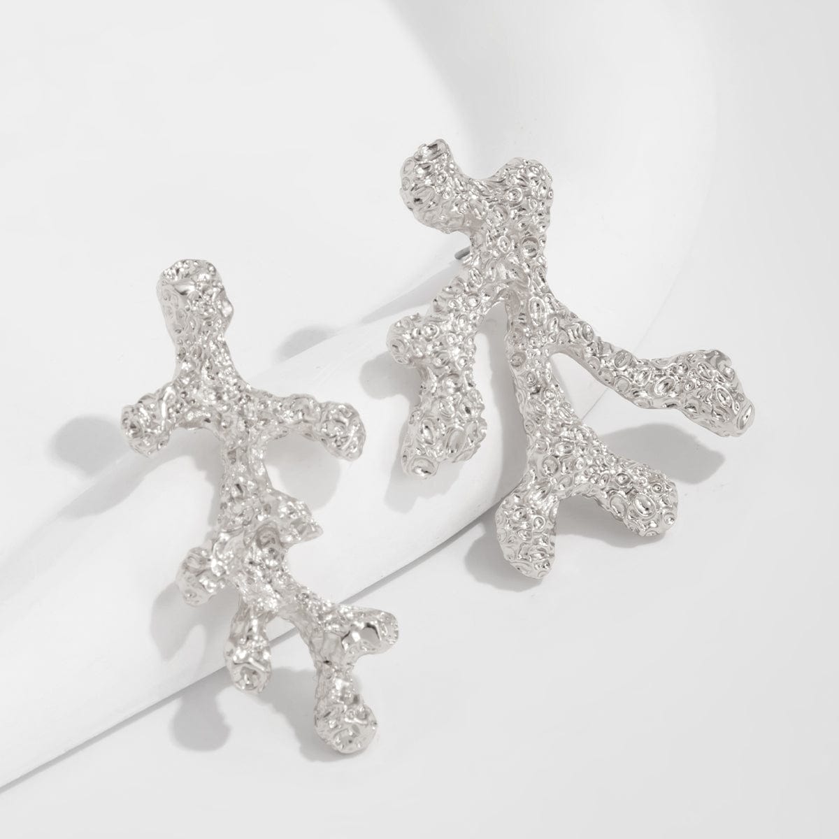 Trendy Gold Silver Tone Textured Coral Earrings - ArtGalleryZen